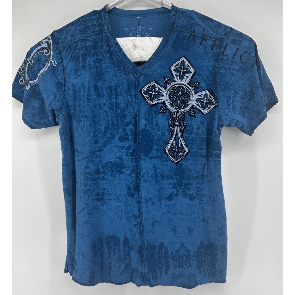 Affliction Graphic T Shirt Short Sleeve Blue Cross Wings Men's Size XL